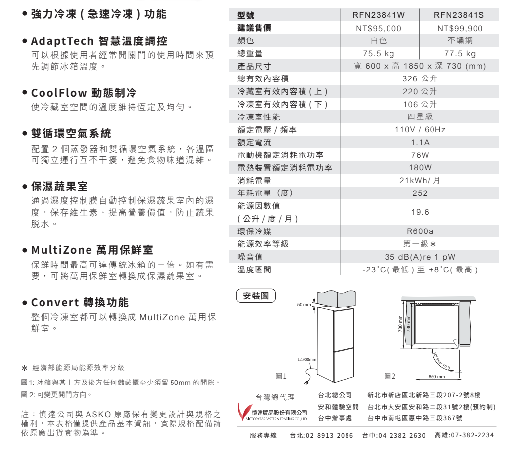 ASKO |RFN23841W 冷藏冷凍冰箱 (私訊優惠)