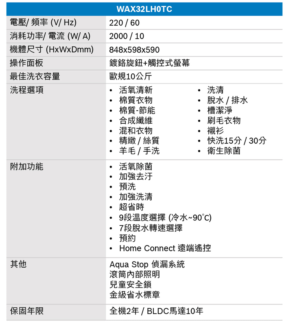 BOSCH博世|WAX32LH0TC 8系列 滾筒洗衣機