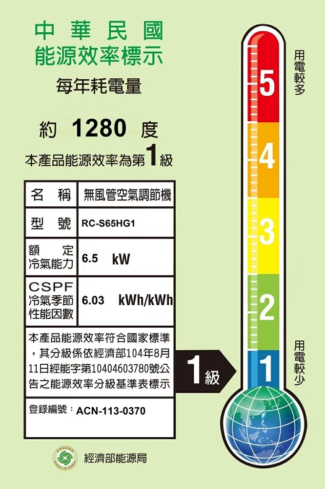 奇美CHIMEI |星緻變頻系列 一對一變頻分離式10-13坪 RC-S65HG1