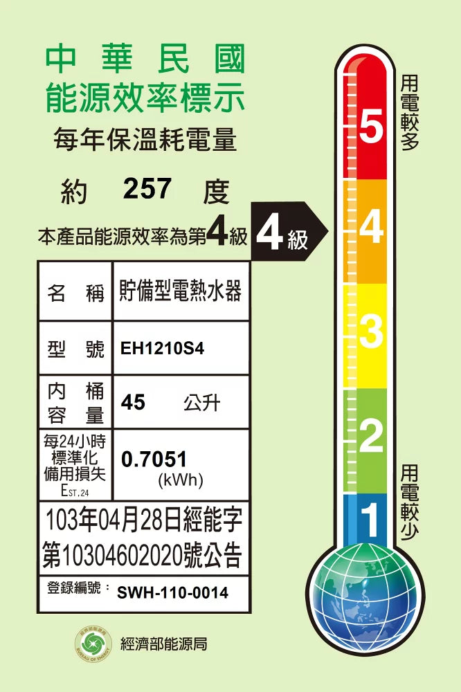 Sakura櫻花|45L儲熱式標準e省電直掛式電熱水器EH1210TS4 (不含安裝)