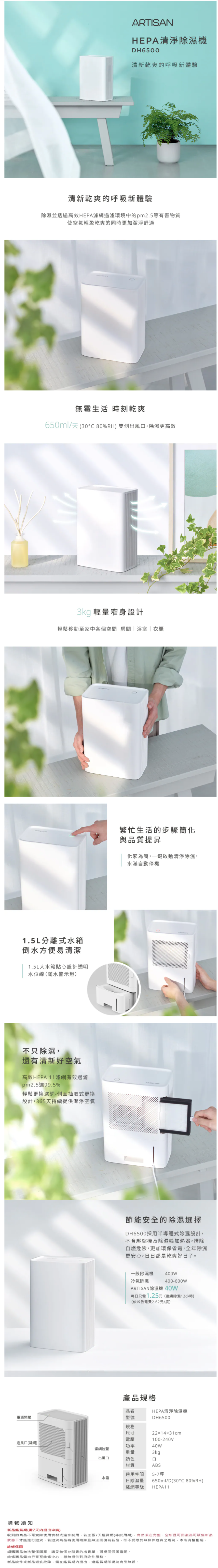 ARTISAN|電子式清淨除濕機 DH6500