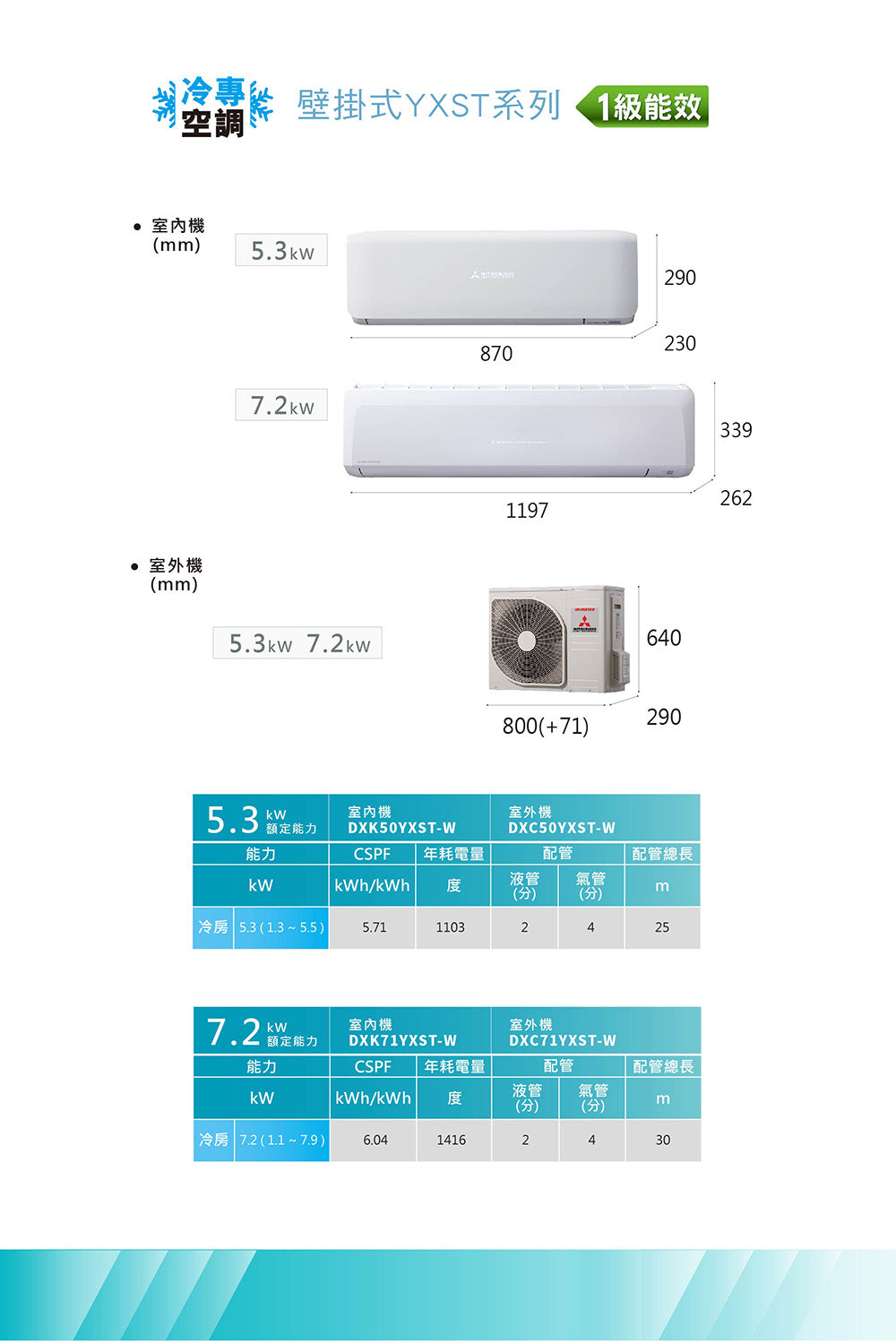MITSUBISHI 三菱重工 |10-12坪 YXST系列 變頻冷專分離式空調(DXC71YXST-W/DXK71YXST-W)