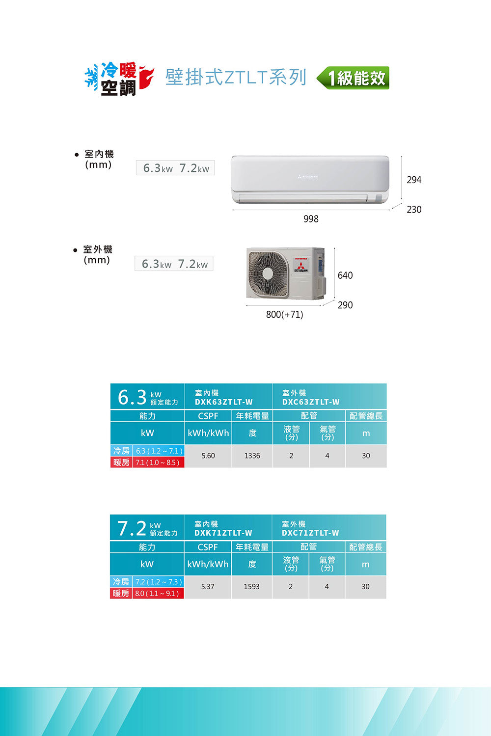 MITSUBISHI 三菱重工 |10-11坪 ZTLT系列 變頻冷暖分離式空調(DXC63ZTLT-W/DXK63ZTLT-W)
