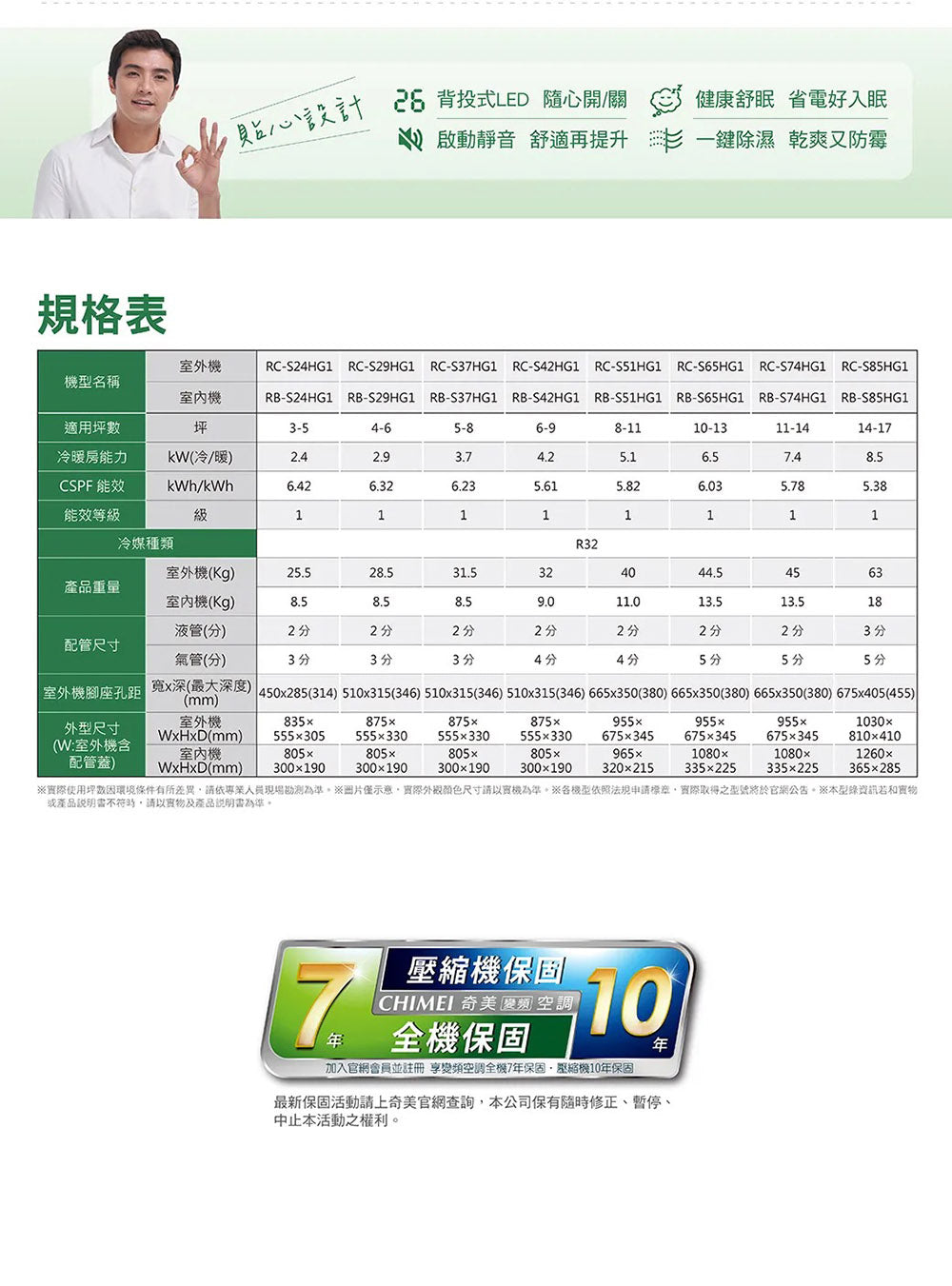 奇美CHIMEI |星緻變頻系列 一對一變頻分離式8-11坪 RC-S51HG1