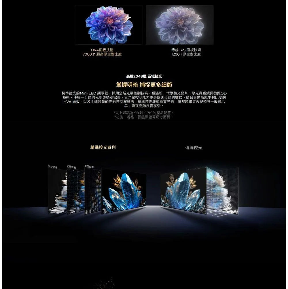TCL|98吋 C7K 頂級QD-Mini LED Google TV 量子智能連網液晶顯示器 98C7K