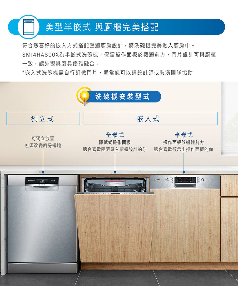 BOSCH博世|SMI4HAS00X 4系列 半嵌式洗碗機