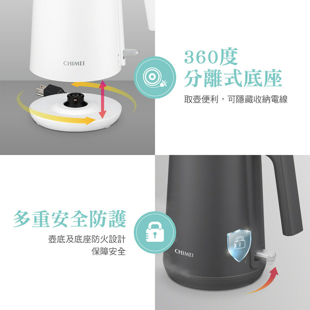 奇美CHIMEI|KT-10YPB2 1L 304不鏽鋼雙層防燙快煮壺-夜幕灰