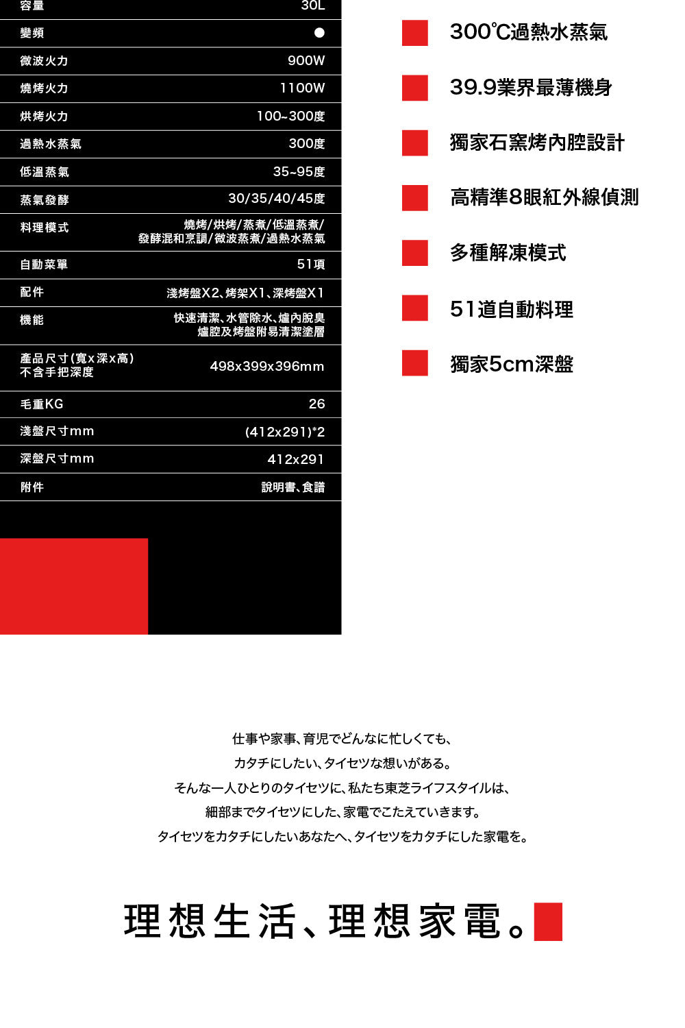 TOSHIBA｜ER-TD5000TW(K) 30L 東芝蒸烘烤料理爐