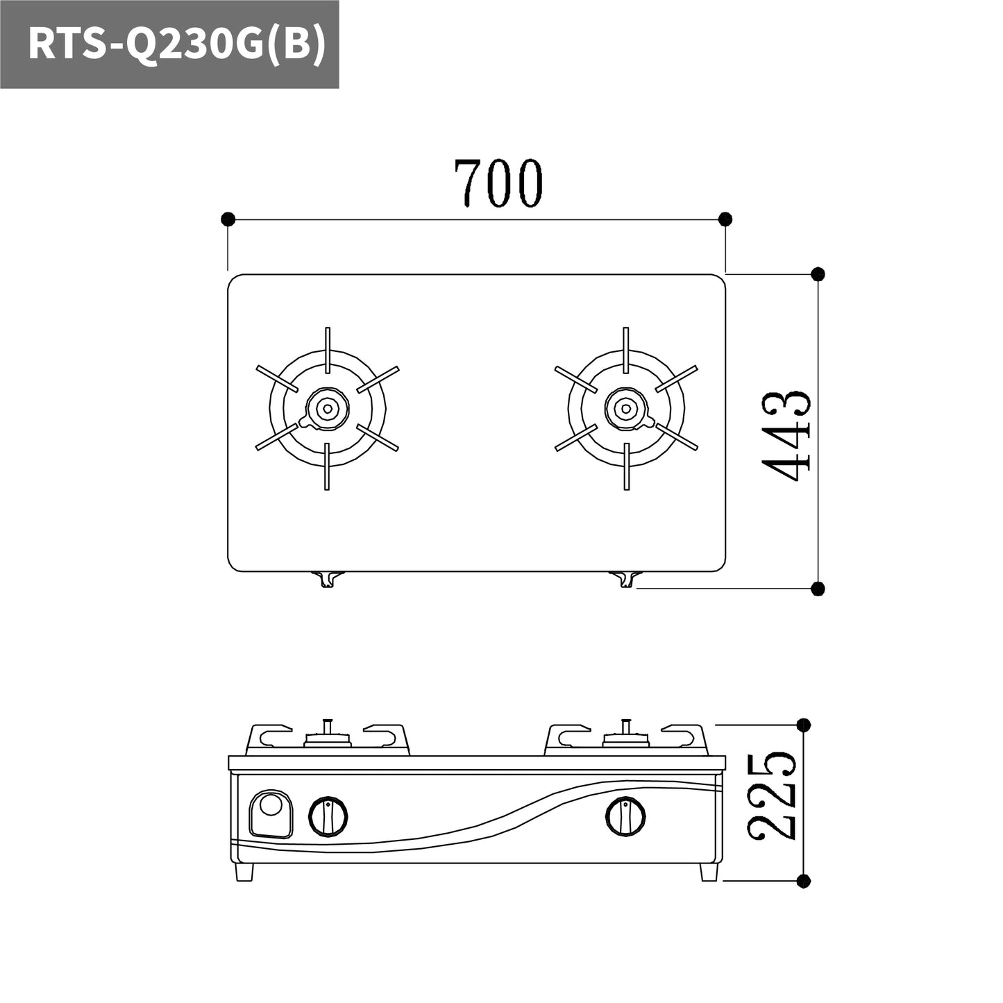 Rinnai 林內｜RTS-Q230G(B) 台爐式感溫玻璃雙口爐(含運不安裝，安裝費另計)