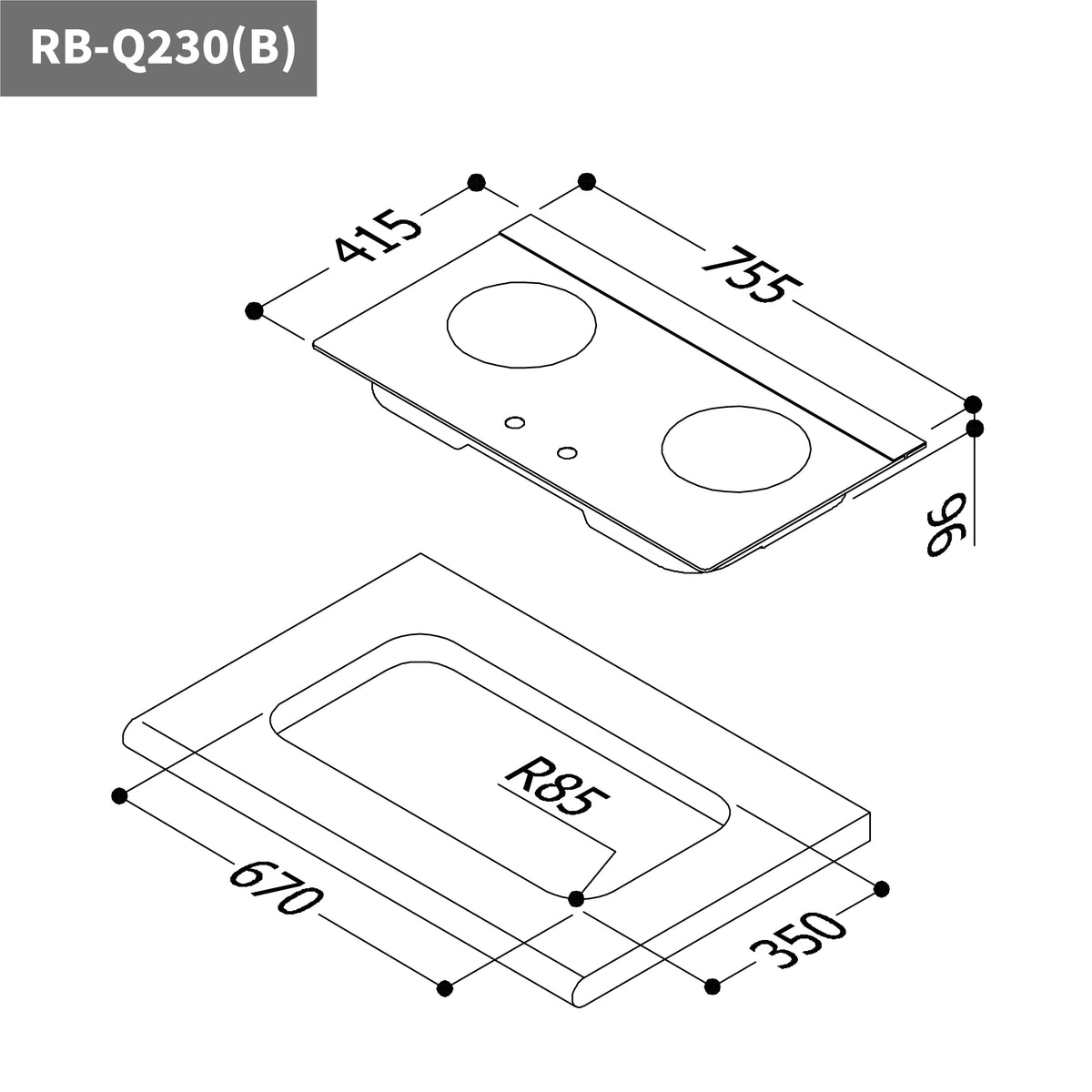 Rinnai 林內｜RB-Q230G(B) 檯面式感溫玻璃雙口爐(含運不安裝，安裝費另計)
