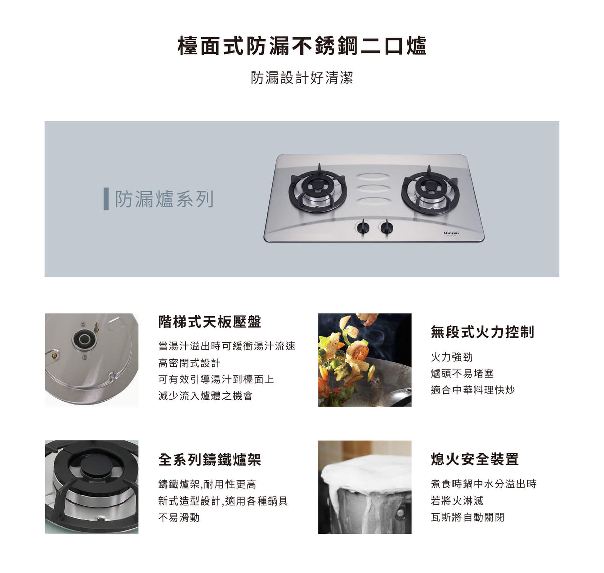 Rinnai 林內｜RB-H201S 檯面式防漏不銹鋼雙口爐(含運不安裝，安裝費另計)