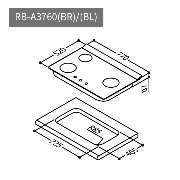 Rinnai 林內｜RB-A3760G(BL) 檯面式緻溫三口爐(黑玻)(定溫)(定時)(左單口)(含運不安裝，安裝費另計)