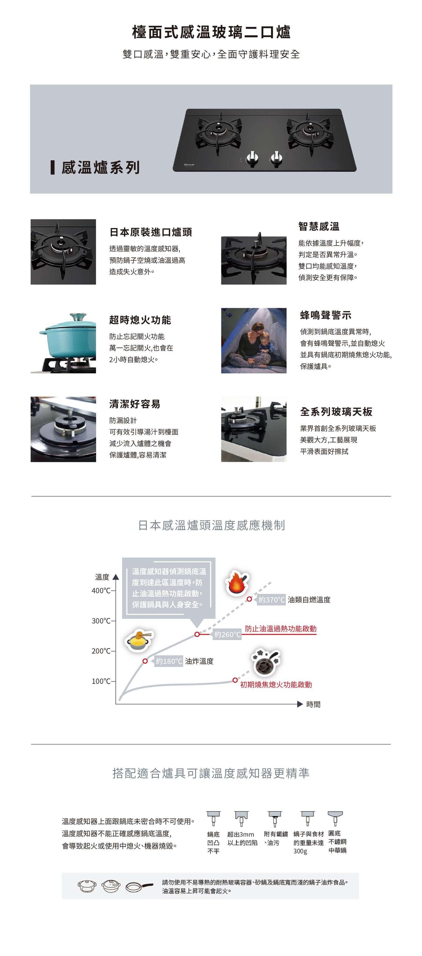 Rinnai 林內｜RB-Q230G(B) 檯面式感溫玻璃雙口爐(含運不安裝，安裝費另計)