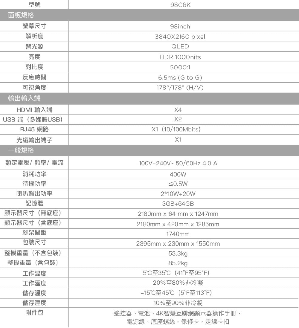 TCL｜98吋 C6K 頂級QD-Mini LED Google TV 量子智能連網液晶顯示器 98C6K