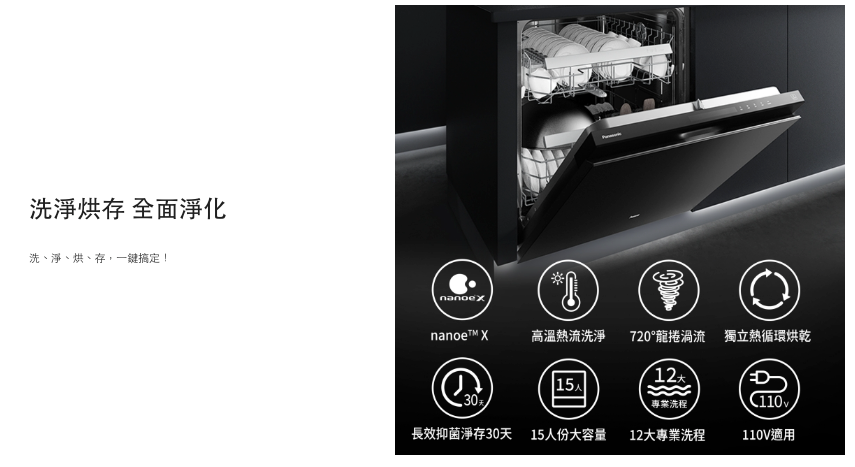 Panasonic國際牌｜嵌入式自動洗碗機110V(不含門板)NP-BXW1M6-1H