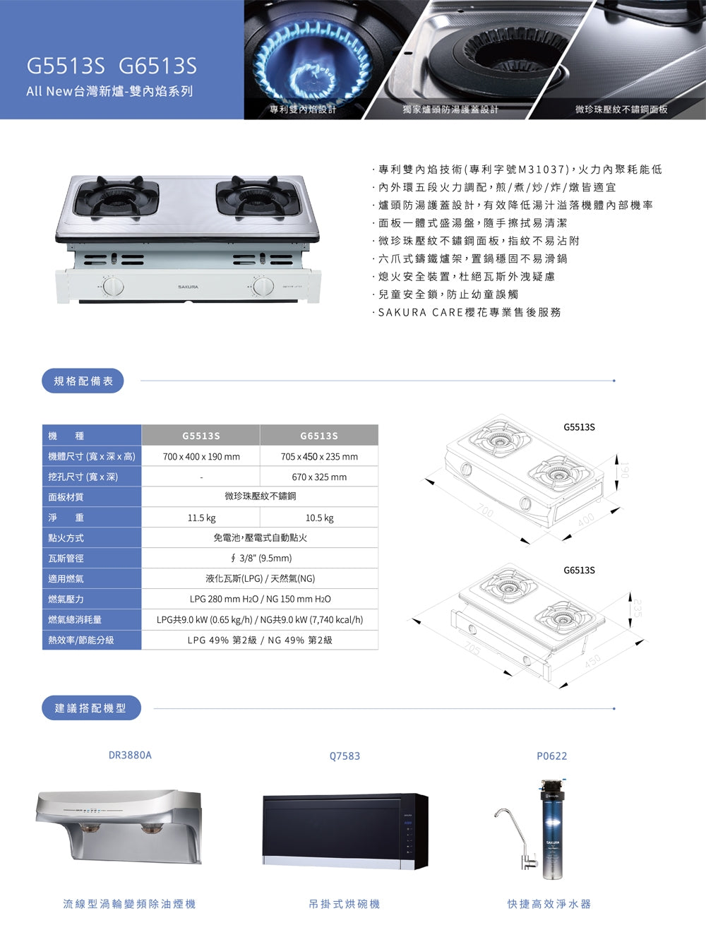 Sakura櫻花｜雙內焰安全爐 G5513S (不含安裝)