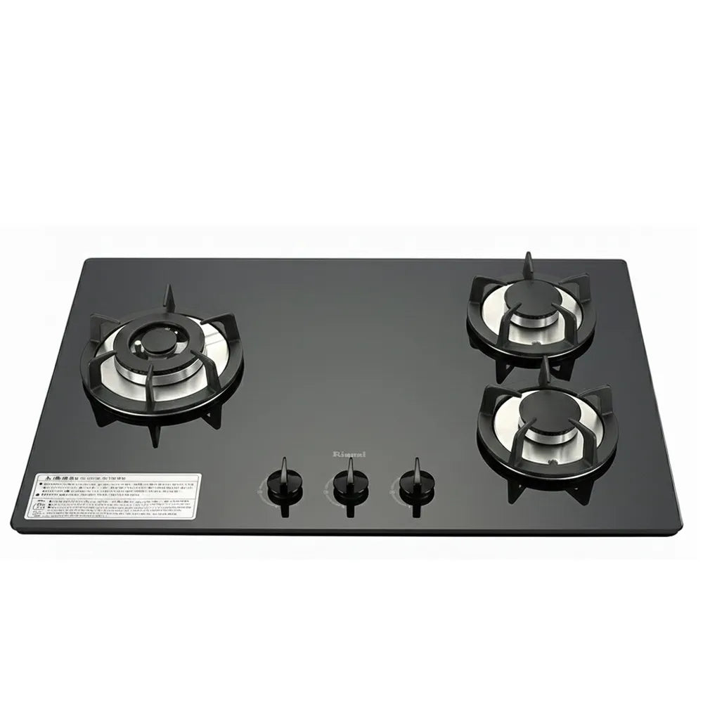 Rinnai 林內｜RB-302GH(BL) 檯面式防漏玻璃三口爐(黑玻)(左單口）(含運不安裝，安裝費另計)