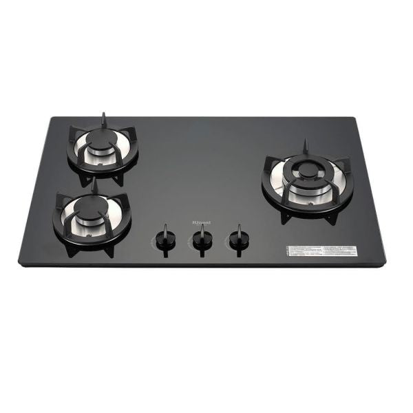 Rinnai 林內｜RB-302GH(BR) 檯面式防漏玻璃三口爐(黑玻)(右單口）(含運不安裝，安裝費另計)