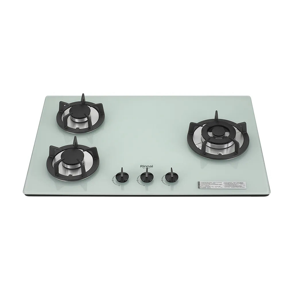 Rinnai 林內｜RB-302GH(WR) 檯面式防漏玻璃三口爐(白玻)(右單口）(含運不安裝，安裝費另計)
