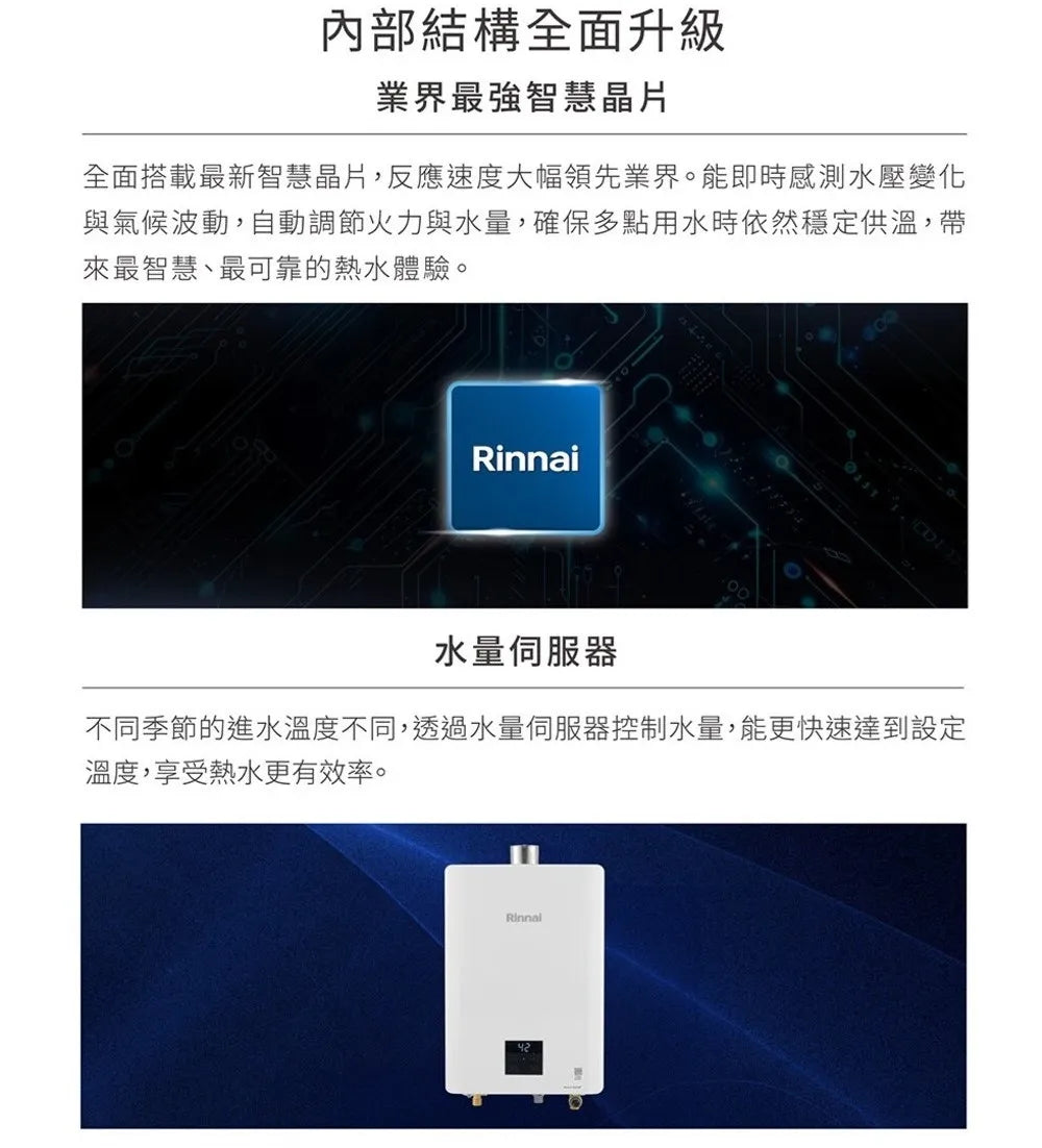 Rinnai 林內｜RUA-UD1620WF UFB屋內型 16L 強制排氣熱水器(含運不安裝，安裝費另計)